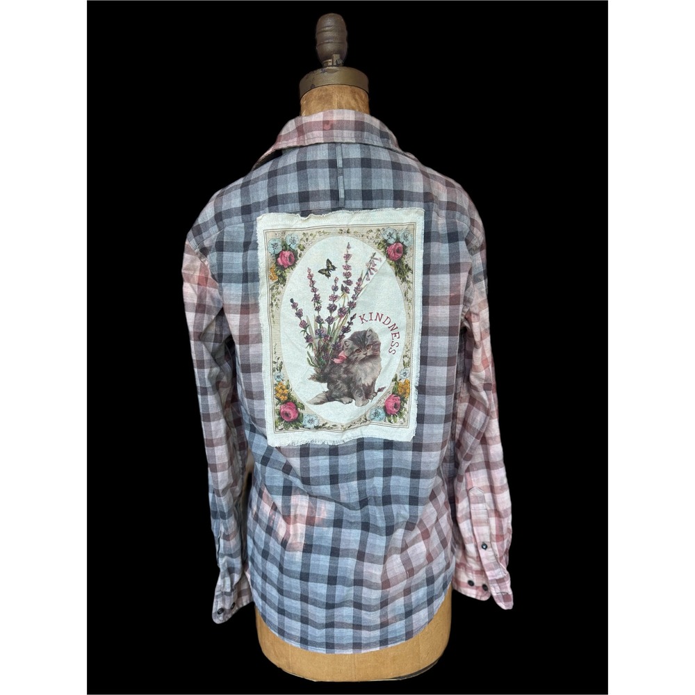 Moonshine Salvage Kindness Kitten Flannel Shirt | Small | One of a Kind - Picture 4 of 9